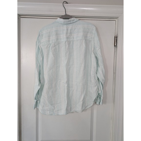 L.L. Bean Women's XL Petite Linen Striped green Long Sleeve Button Down Shirt - Picture 6 of 6